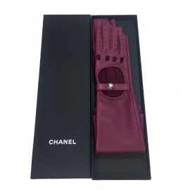 CHANEL long mittens in fuchsia lamb leather size 7,5 EU