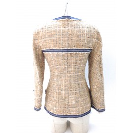 Veste CHANEL en tweed beige et bleu ciel T 34