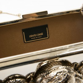 ROBERTO CAVALLI Minaudière in mirror effect gilt metal and snake ornament