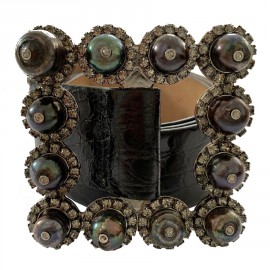 Ceinture VALENTINO boucle sertie de perles canon de fusil et strass