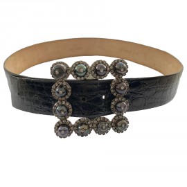 Ceinture VALENTINO boucle sertie de perles canon de fusil et strass