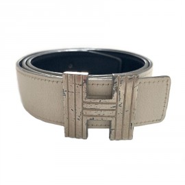 Ceinture HERMES réversible boucle H striée