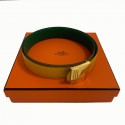 Ceinture HERMES réversible cuir epsom vert et jaune T84