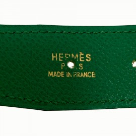 Ceinture HERMES réversible cuir epsom vert et jaune T84