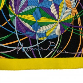 HERMES Shawl "L'Art du Temari" in Yellow Cashmere and Silk