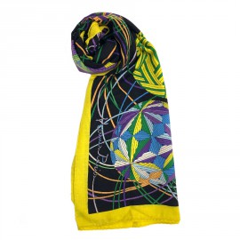 HERMES Shawl "L'Art du Temari" in Yellow Cashmere and Silk