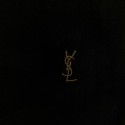 YVES SAINT LAURENT vintage black silk scarf with black and gold fringes