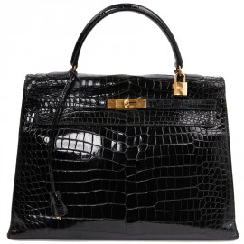 Sac Kelly 35 crocodile HERMES porosus noir