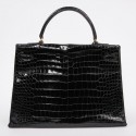 Sac Kelly 35 crocodile HERMES porosus noir