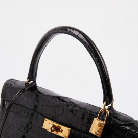 Sac Kelly 35 crocodile HERMES porosus noir