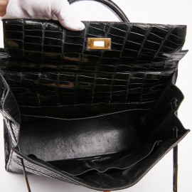 Sac Kelly 35 crocodile HERMES porosus noir