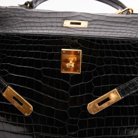 Sac Kelly 35 crocodile HERMES porosus noir