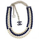 Sautoir CHANEL perles bleues triple rangs