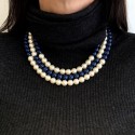 Sautoir CHANEL triple rangs perles bleues