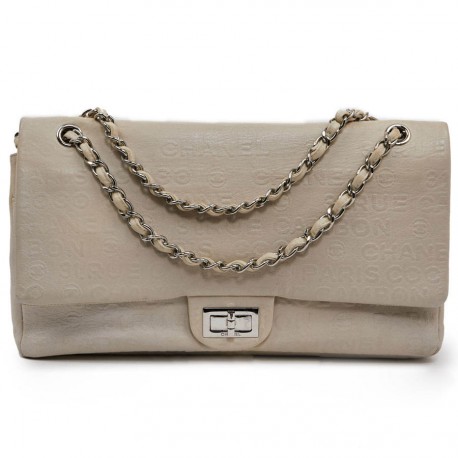 Sac CHANEL cuir embossé beige