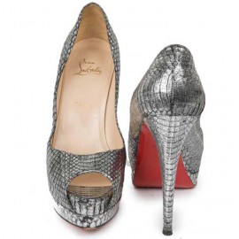 Sandales compensées t 39.5 CHRISTIAN LOUBOUTIN en python argent