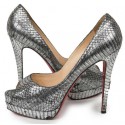 Christian Louboutin high heels sandals in aged silver python,size 39.5 EU