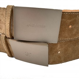 Ceinture Chanel Daim beige et boucle métal Taille 75