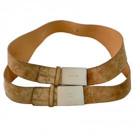 Ceinture Chanel Daim beige et boucle métal Taille 75