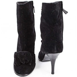 CHANEL T39 Black Suede heels boots