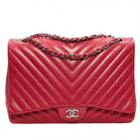 Grand sac CHANEL chevron Jumbo rose