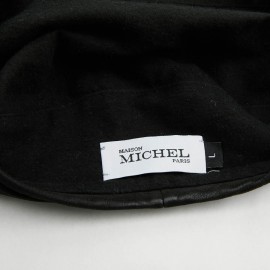 Beret MAISON MICHEL noir cuir d'agneau