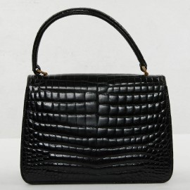 sac à main GUCCI alligator noir Vintage