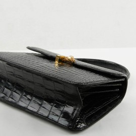 sac à main GUCCI alligator noir Vintage