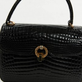 sac à main GUCCI alligator noir Vintage