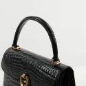 sac à main GUCCI alligator noir Vintage