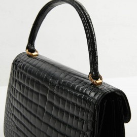 sac à main GUCCI alligator noir Vintage