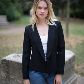 Veste T 34 CHANEL croisée laine noire