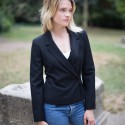 Veste T 34 CHANEL croisée  laine noire