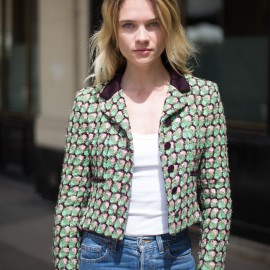 Veste T36 CHANEL en tweed vert, rose et marron