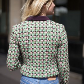 Veste T36 CHANEL en tweed vert, rose et marron