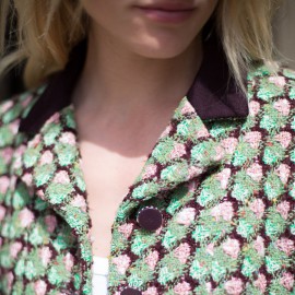 Veste T36 CHANEL en tweed vert, rose et marron