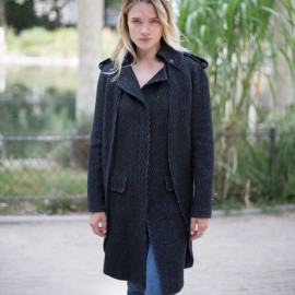 Manteau CHANEL T36 laine noire et grise