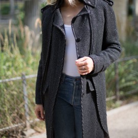 Manteau CHANEL T36 laine noire et grise