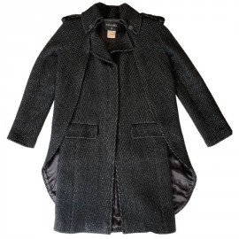 Manteau CHANEL T36 laine noire et fils d'argent