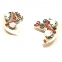 Boucles d'oreille nacre, corail et brillants