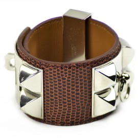 Bracelet HERMES collier de chien cuir lezard nilocus lisse étrusque