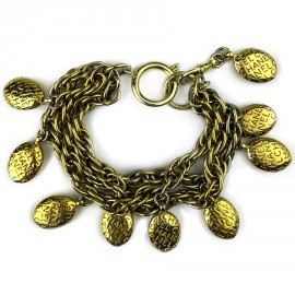 Bracelet Vintage CHANEL triple rangs et pampilles dorées