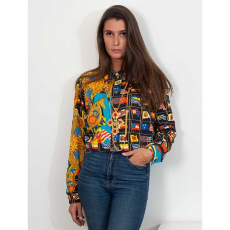 Veste toile GIANNI VERSACE motif drapeaux