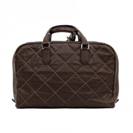 Cabas CHANEL cuir marron matelassé fils d'or