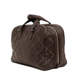 Cabas CHANEL cuir marron matelassé fils d'or