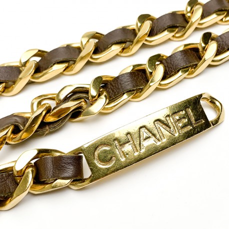 CHANEL ceinture cuir marron et chaîne vintage