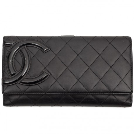 Portefeuille CHANEL En cuir matelassé noir 