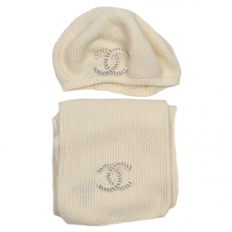 Set écharpe beret CHANEL écru