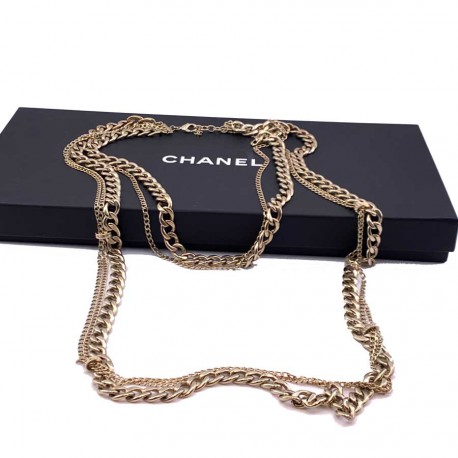 Sautoir CHANEL long doré multichaînes et double rang